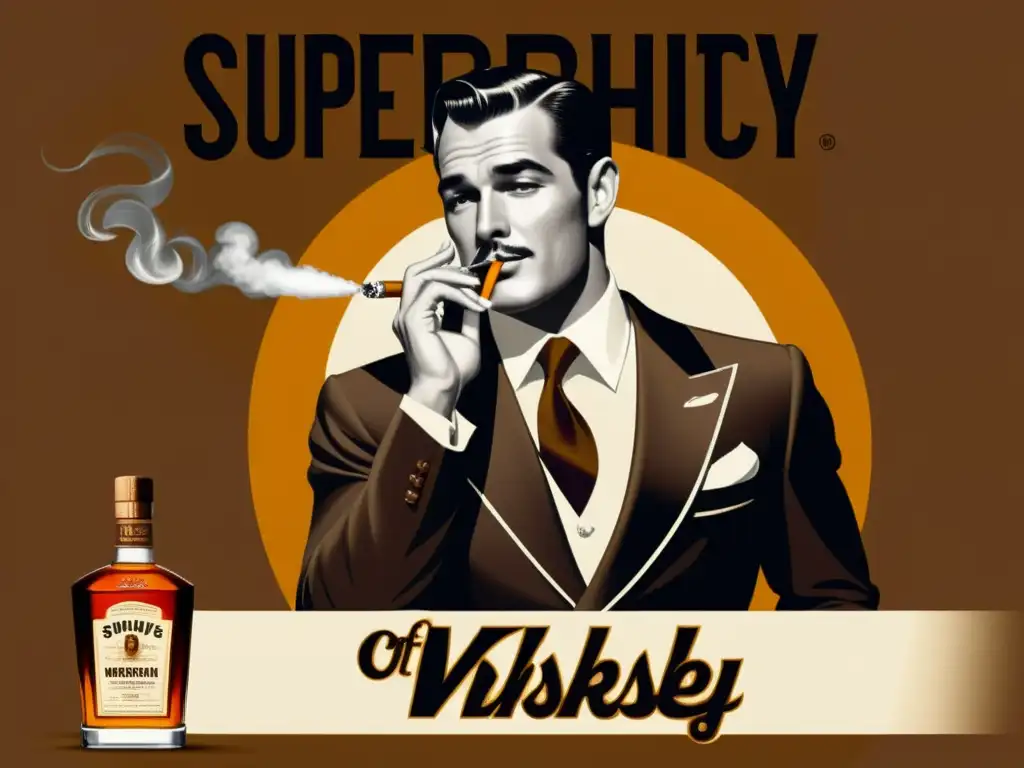 Un caballero elegante en un anuncio vintage de whisky, irradiando confianza y sofisticación