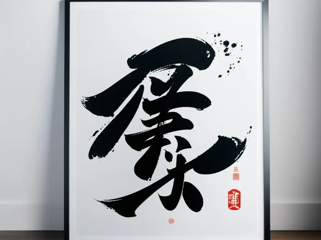 Caligrafía japonesa en diseño moderno: Poster con impactante caligrafía japonesa en tinta negra sobre fondo blanco