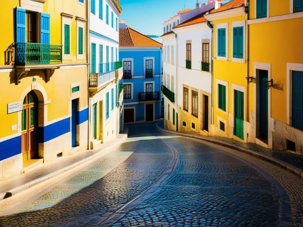 Un callejón empedrado en Lisboa con patrones de azulejos