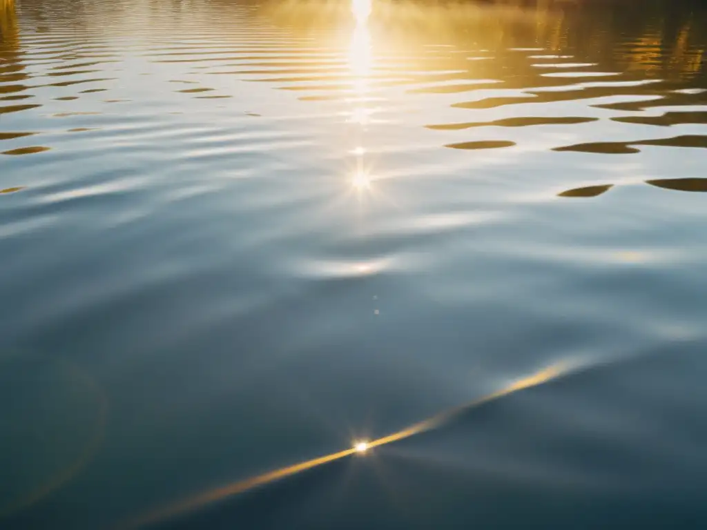 Captura fotográfica de patrones acuáticos en un lago sereno con luz dorada