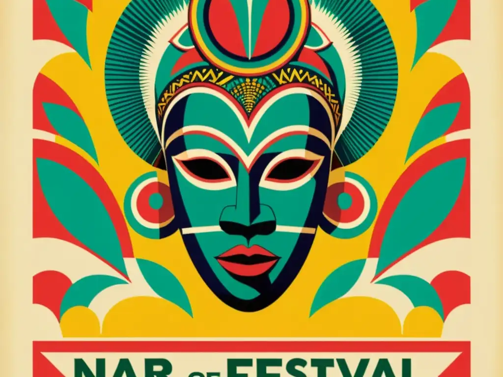 Cartel vibrante del Festival Nacional de Arte de Nigeria con patrones tribales y colores audaces, envejecido pero lleno de vida