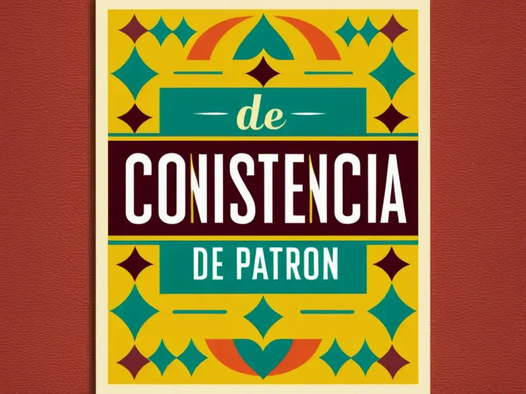 Cartel vintage con patrón colorido y texto 'Consistencia de Marca en Patrones Culturales', evocando nostalgia y atractivo atemporal