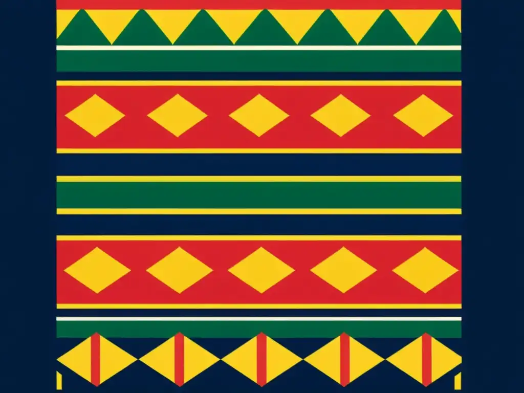 Un cartel vintage con diseños artísticos de patrones culturales africanos en colores vibrantes sobre un fondo índigo, evocando unidad y fuerza