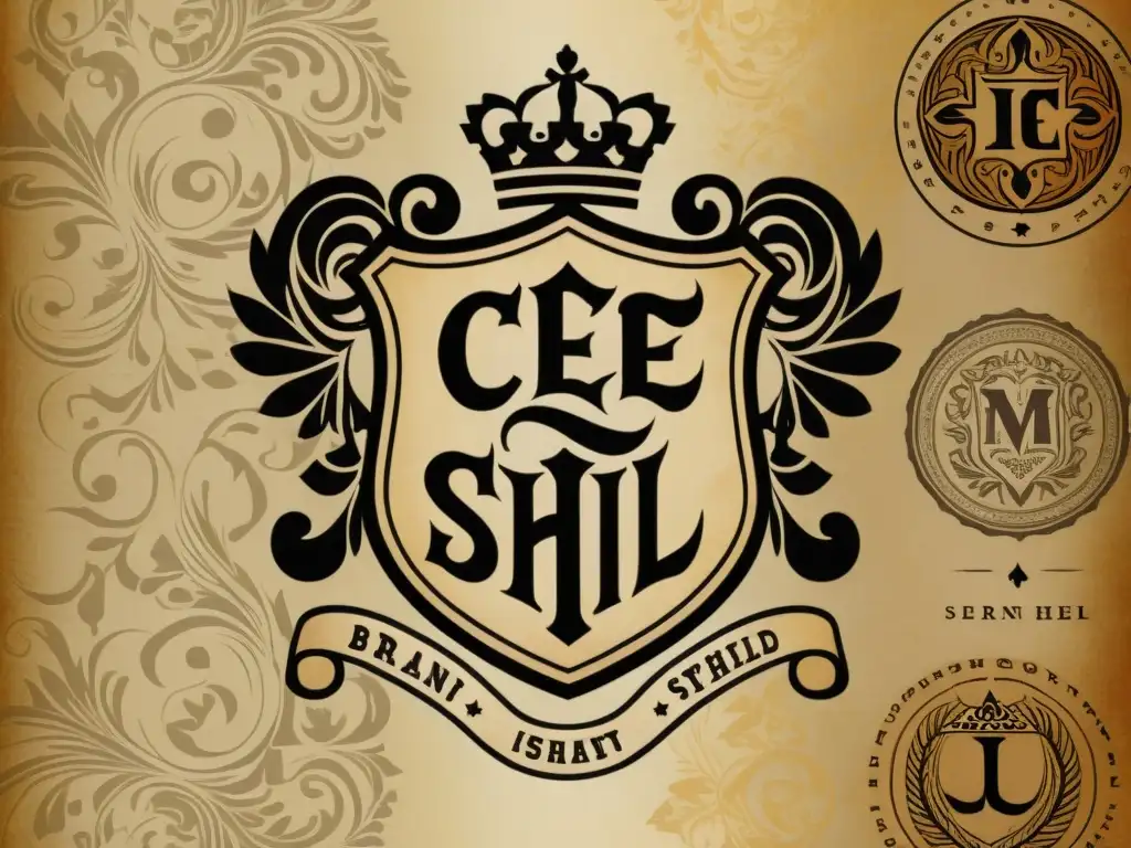 Emblema vintage con patrones y tipografía elaborada Un cartel vintage con patrones artísticos y tipografía elegante en tonos terrosos