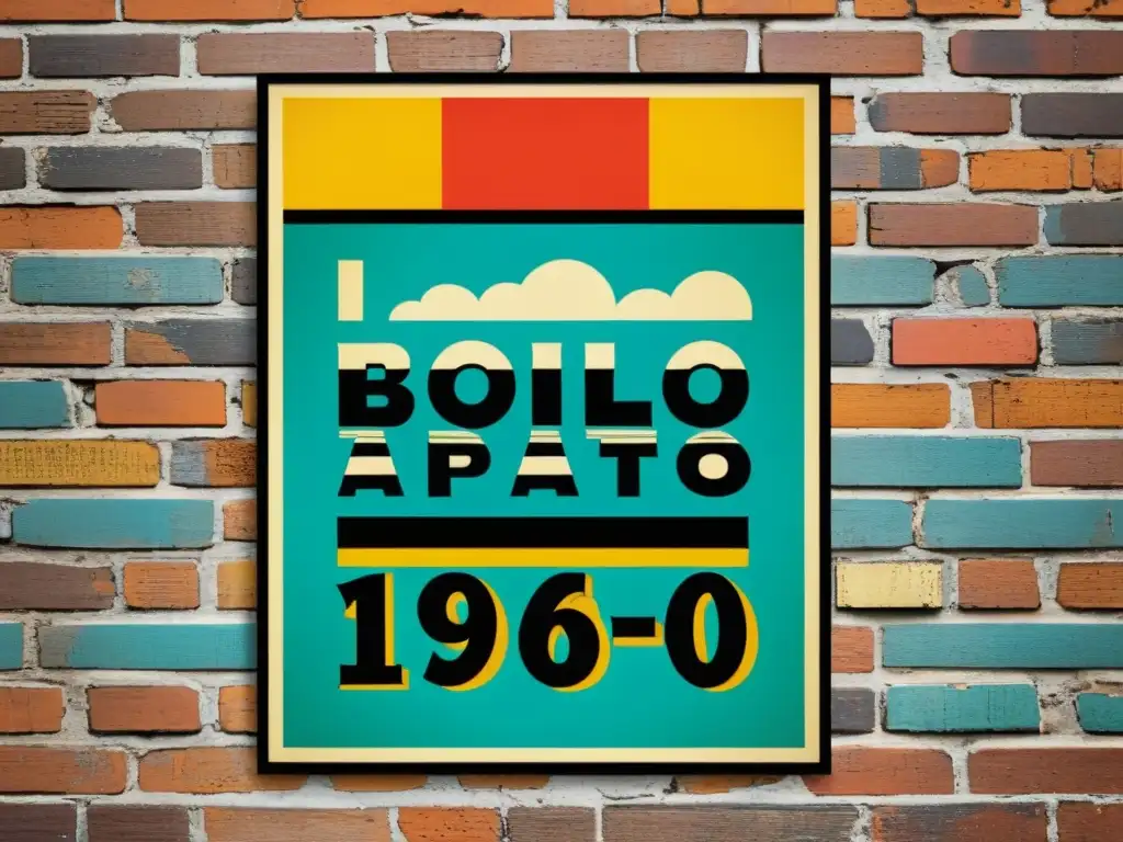 Cartel retro vibrante en muro de ladrillo Un cartel vintage con patrones retro en estrategias de marketing, colores vibrantes y estilo nostálgico, sobre una pared de ladrillo envejecida