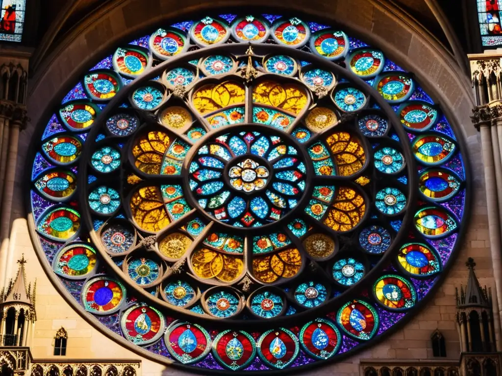 Rosetón de la catedral de Notre Dame en París: luz solar irradia colores vibrantes sobre el suelo de piedra, revelando su compleja belleza gótica