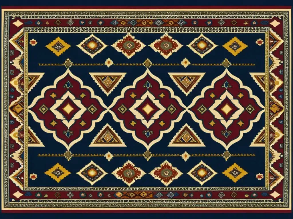 Un cautivador diseño textil vintage con una rica paleta de colores, formas geométricas, motivos florales e intrincados diseños de cachemira