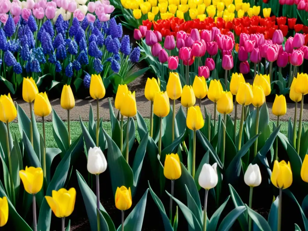 Un cautivador tapiz de flores vintage en Keukenhof Gardens, con patrones de alfombra de flores, evocando una belleza atemporal y arte hortícola