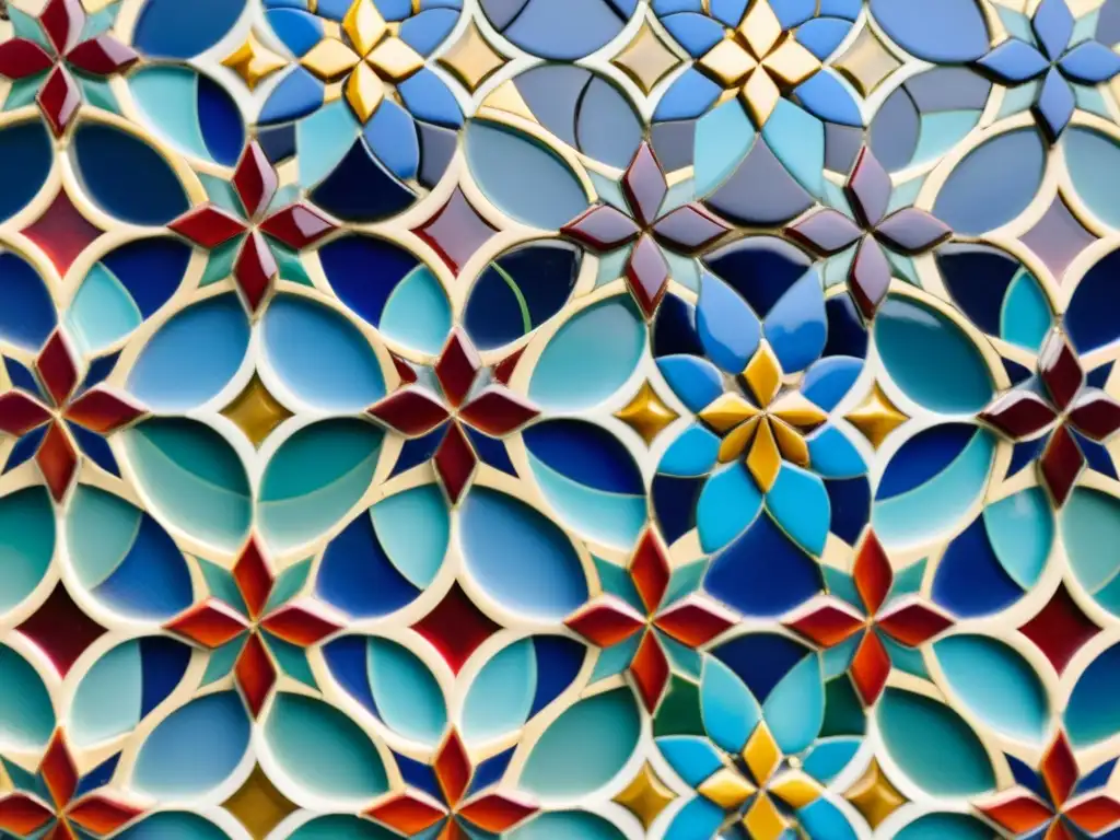 Una fotografía de mosaicos árabes cautivadora con vibrantes colores y detalles intrincados, reflejando la belleza y artesanía de los mosaicos