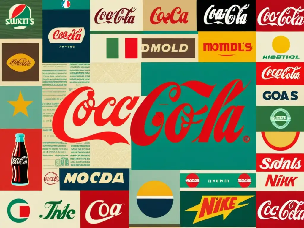 Collage vintage de logotipos históricos de marcas, reflejando la evolución de patrones y estilos en la identidad de marcas a lo largo del tiempo