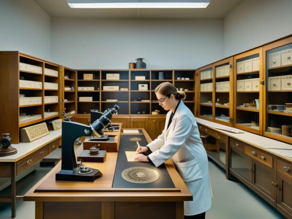 Conservadores digitales preservando arte antiguo en laboratorio vintage con herramientas y computadoras antiguas