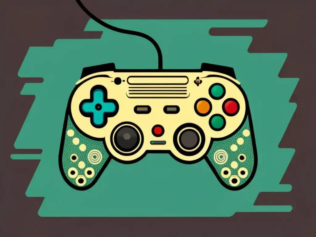 Controlador de videojuegos retro con patrones intrincados y desgaste vintage, evocando nostalgia y certificaciones diseño patrones videojuegos