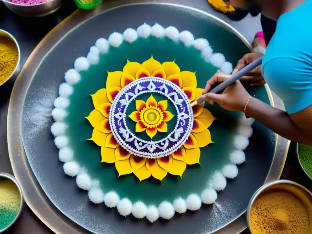 Creación de mandala durante el Festival de Thaipusam