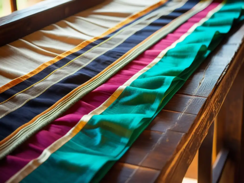 Delicada transformación: el antiguo telar de madera da vida al vibrante Chanderi Silk, reflejando su belleza atemporal y significado cultural