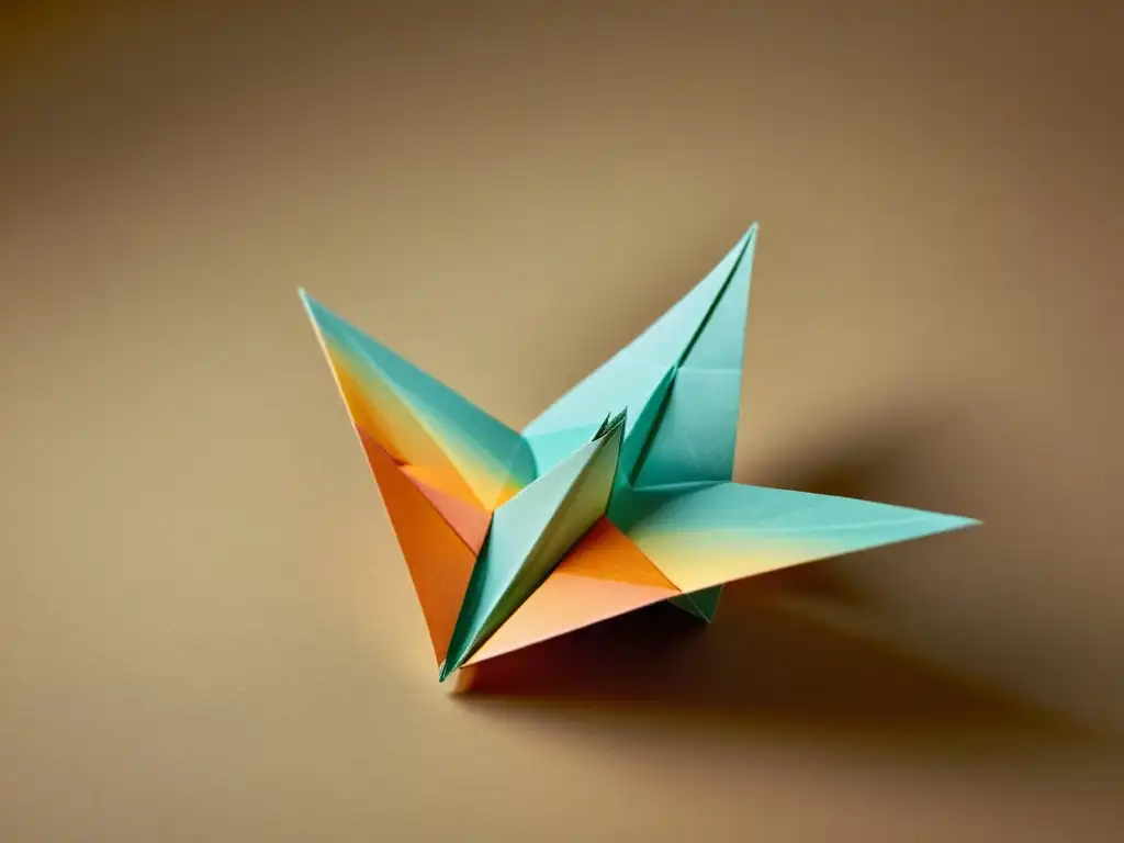 Un delicado origami de papel, con pliegues intrincados y detalles sutiles, sobre un cálido fondo sepia