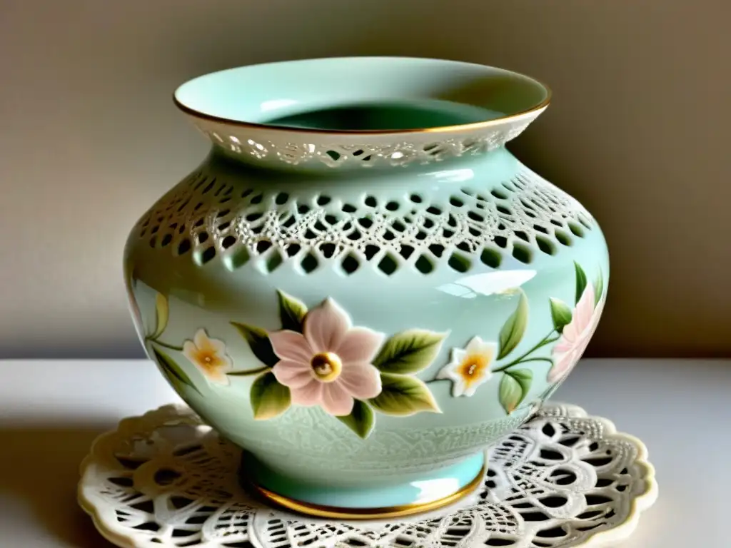 Delicado jarrón de porcelana pintado a mano de la década de 1950, con patrones florales en colores pastel