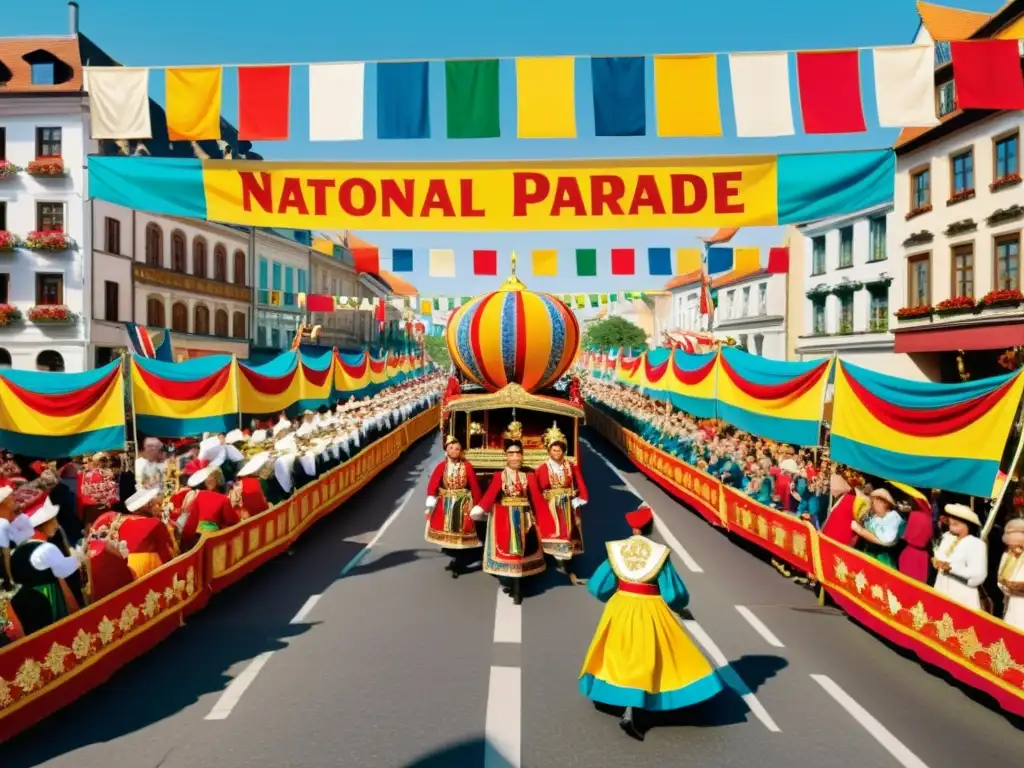 Desfile festivo con patrones icónicos en celebraciones nacionales