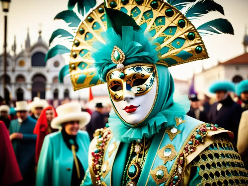 Deslumbrante desfile del Carnaval de Venecia con patrones en trajes tradicionales y máscaras ornamentadas