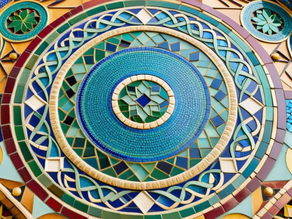 Increíble mosaico árabe con patrones geométricos y colores vibrantes Detallada y colorida obra de arte: un mosaico árabe en un entorno histórico, iluminado por la luz natural, significado de los mosaicos árabes
