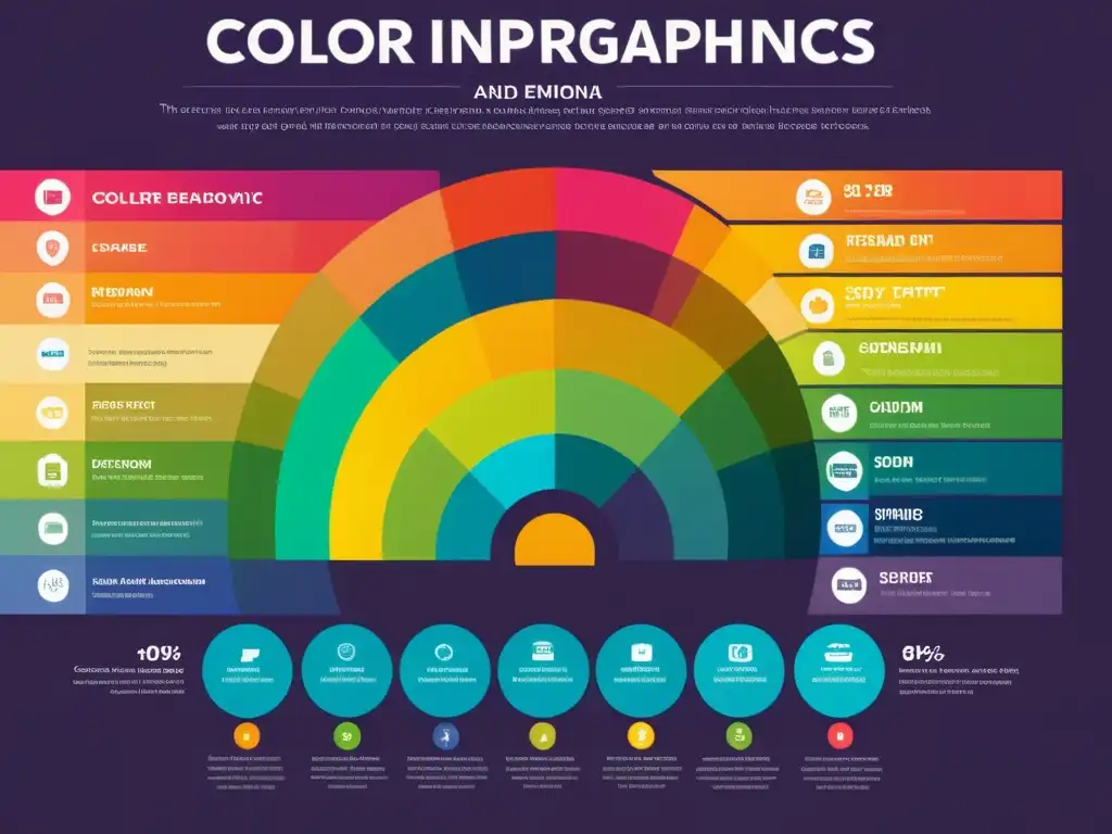 Infografía detallada sobre el efecto de patrones de color en emociones y decisiones de compra, transmitiendo profundidad y complejidad visual