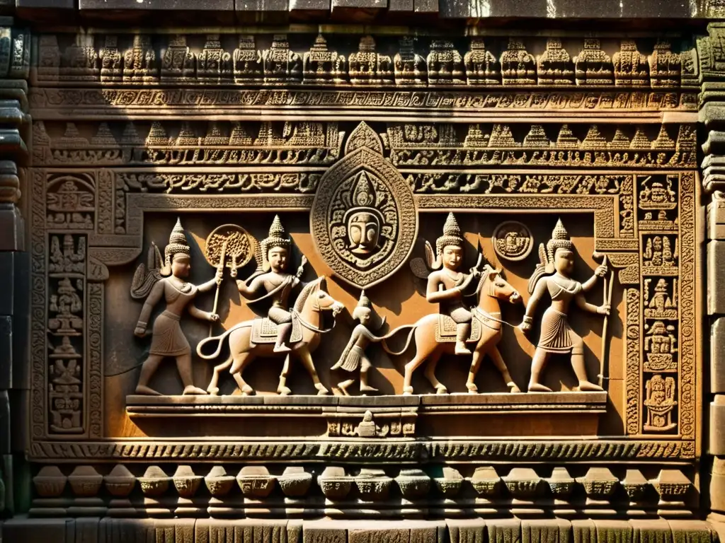 Detallada escultura en piedra en templo de Angkor