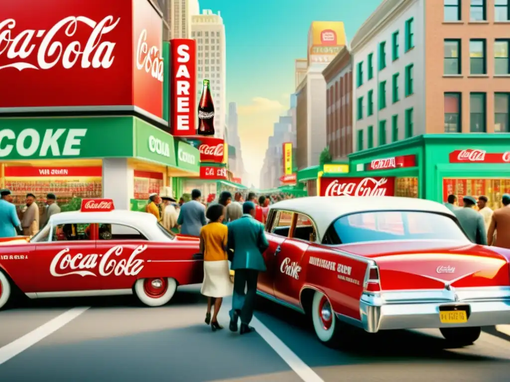 Una detallada imagen 8k de un anuncio vintage de CocaCola con la campaña 'Comparte una CocaCola'