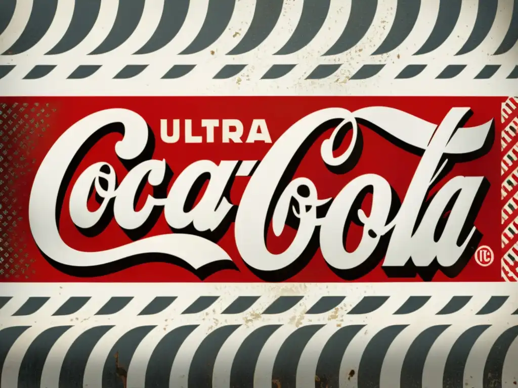 Detallada imagen de un anuncio vintage de CocaCola con patrones repetitivos en rojo, blanco y negro, evocando el efecto nostálgico de la marca