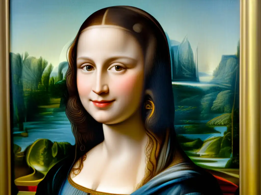 Detallada imagen de la Mona Lisa de Leonardo da Vinci, mostrando sus pinceladas, colores y sonrisa enigmática