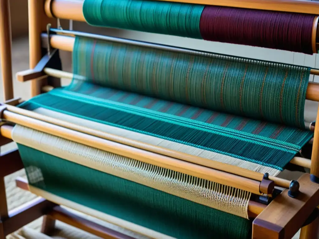 Telar indígena: Patrones vibrantes y destreza ancestral Detallada imagen de telar indígena con fusión de patrones nativos y técnicas modernas