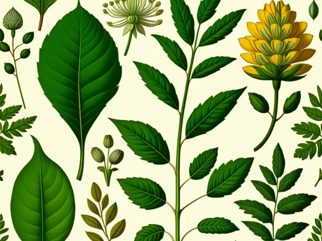 Detallada ilustración botánica vintage, resaltando la importancia de los patrones y la biodiversidad de la flora