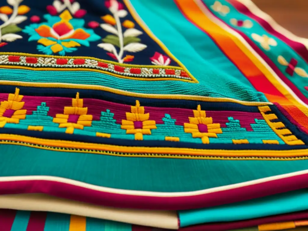 Detallada narrativa textil con patrones y diseño contemporáneo en vibrantes colores y motivos tradicionales, exudando elegancia y calidez nostálgica