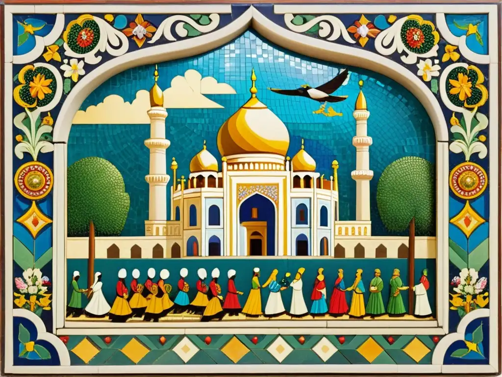 Mosaico cultural: Tradición y colorido Detallada exploración de patrones artísticos culturales en mosaico vintage