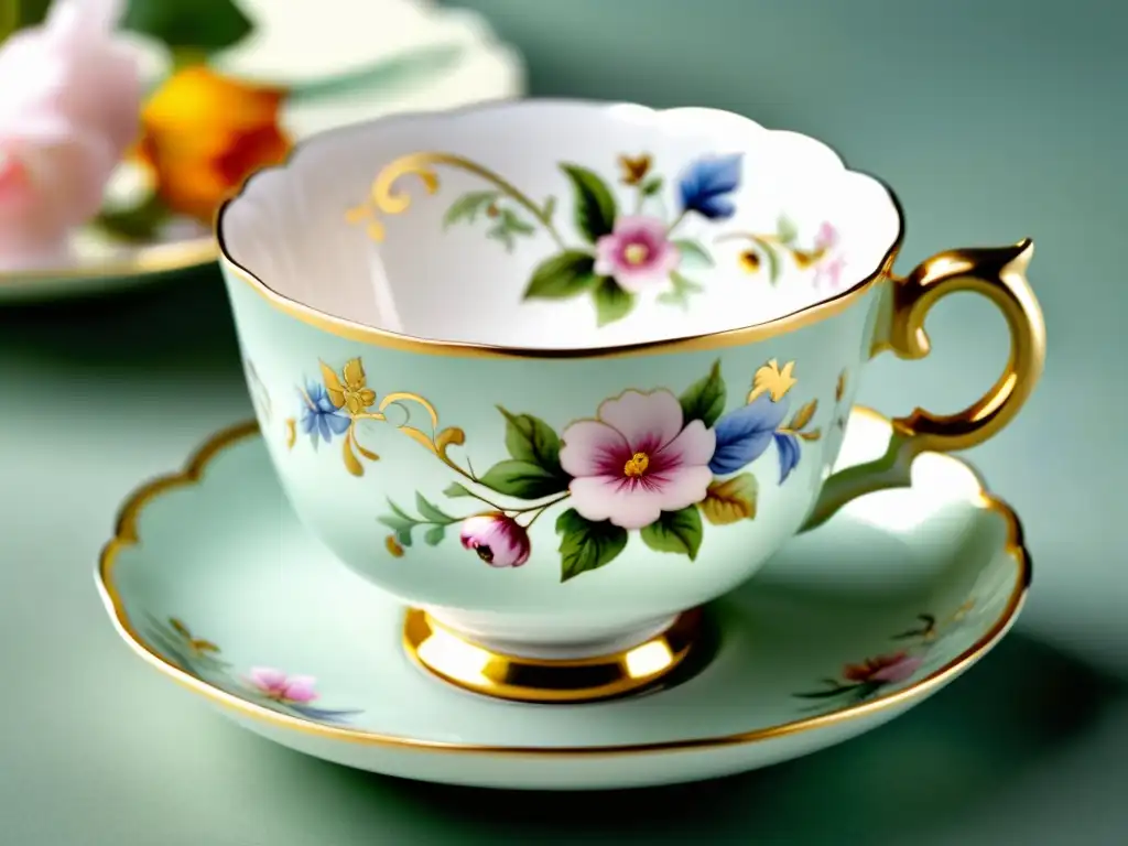 Detallada porcelana Meissen Europa con patrones florales en suave elegancia y artesanía atemporal