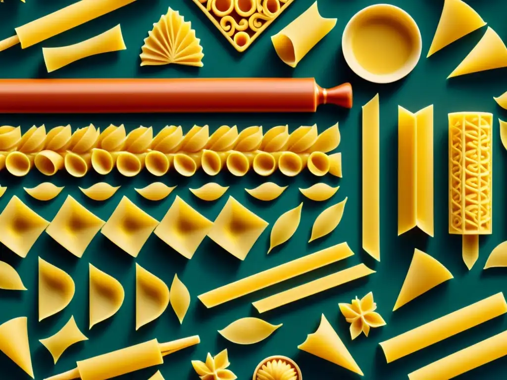 Detallada ilustración vintage en 8k de patrones de pasta, destacando el significado cultural y la artesanía tradicional de la pasta italiana