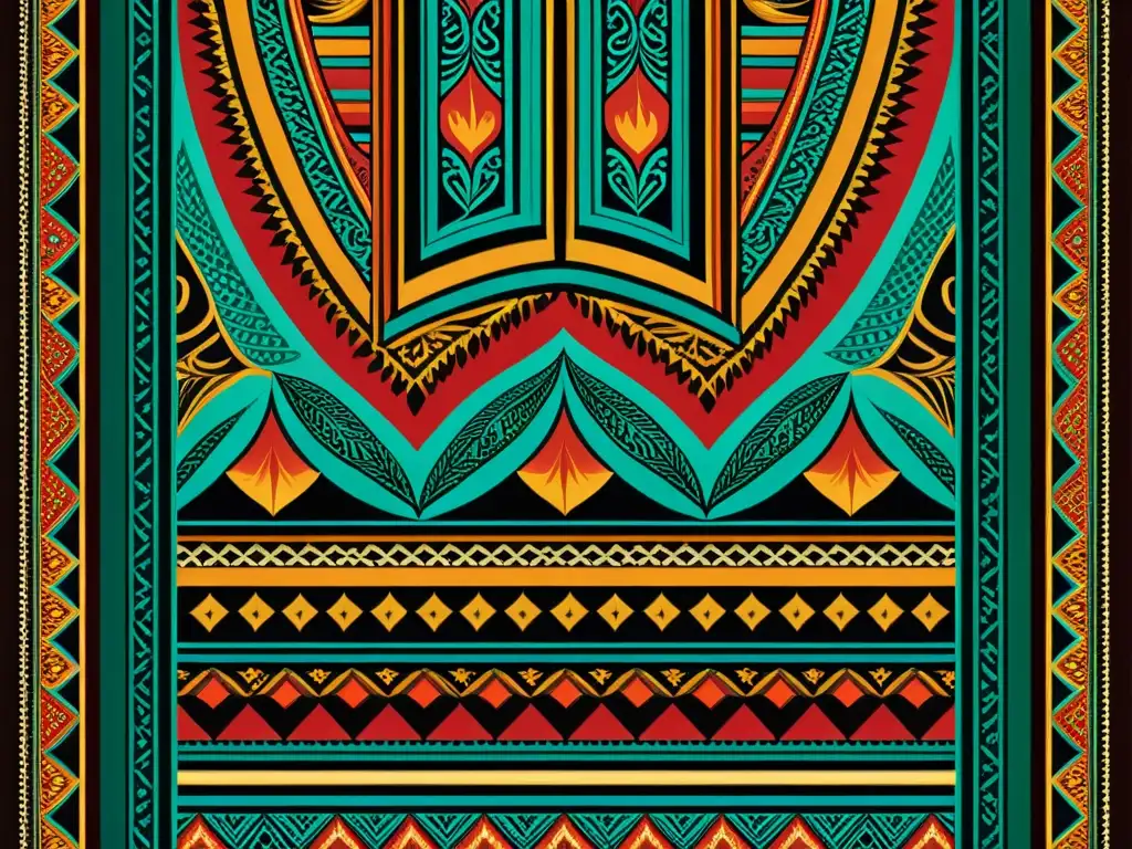 Detallada ilustración vintage de patrones textiles tradicionales de diferentes culturas, muestra la riqueza y evolución del diseño