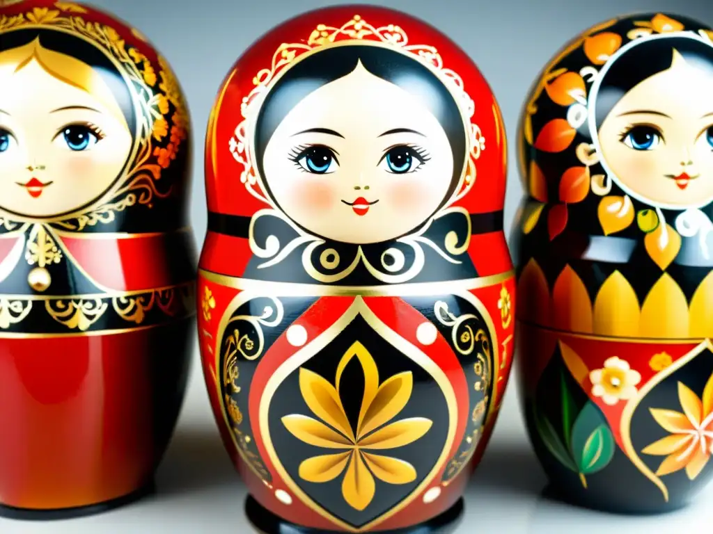 Detallada Matryoshka rusa en patrones Khokhloma, inmersión en arte popular ruso