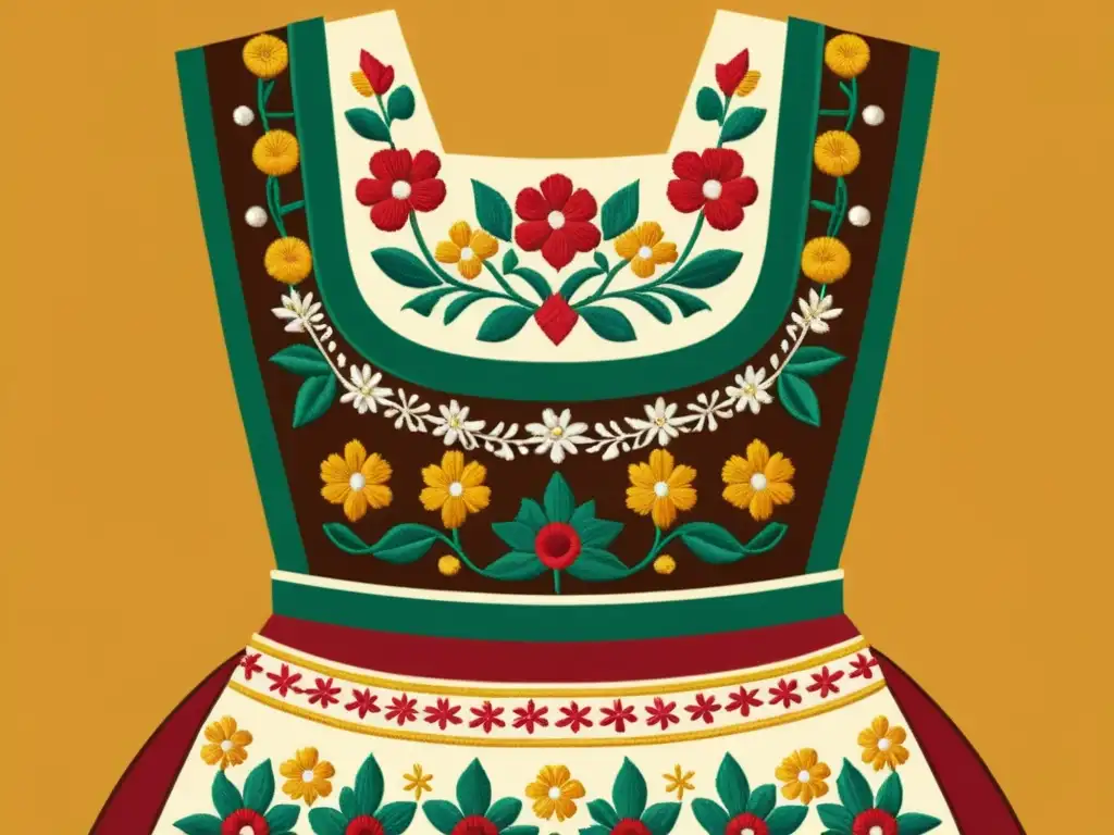 Detallada ilustración vintage del traje típico bávaro con patrones artísticos y bordados detallados en tonos terrosos