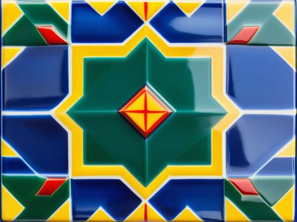 Detallado azulejo portugués con diseño geométrico y deslumbrantes colores vintage