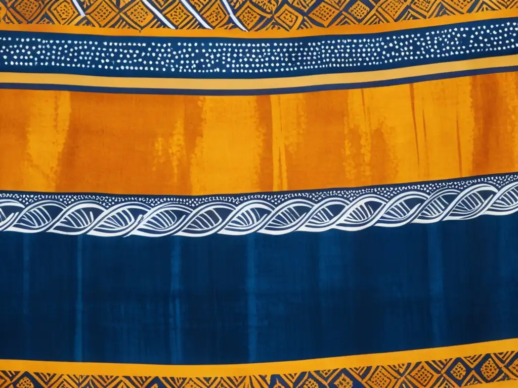 Un detallado batik africano en tonos tierra, con motivos tradicionales y elementos de la naturaleza