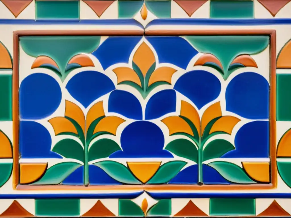 Detallado patrón cerámico en hogar renacentista: intrincadas formas geométricas y motivos florales en tonos terrosos, elegancia atemporal