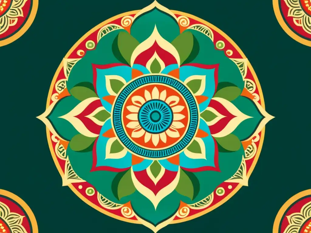 Detallado diseño de mandala hindú con motivos ornamentales