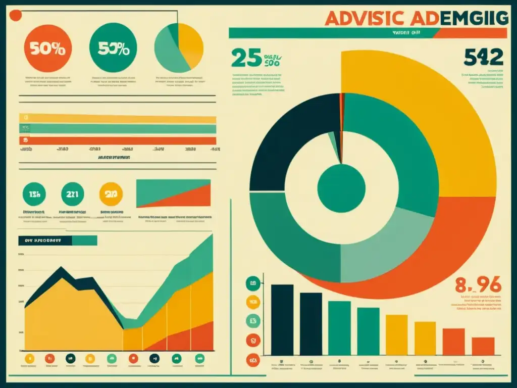 Un detallado infográfico vintage compara campañas publicitarias con y sin patrones artísticos, destacando su impacto en el éxito general