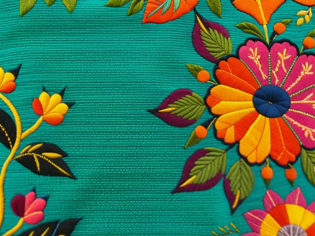 Detallado Kantha bordado ropa reciclada de la India, con motivos florales y aves en vibrantes colores