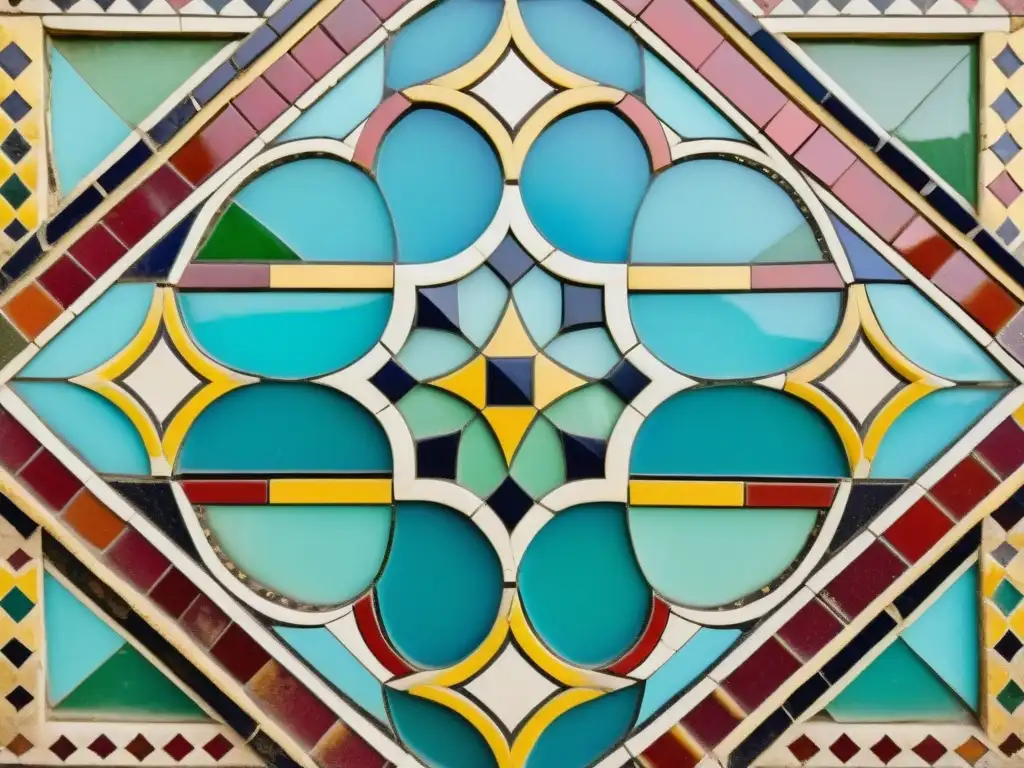 Detallado mosaico árabe con patrones geométricos y colores vibrantes, reflejo del arte visual y la cultura de los mosaicos árabes