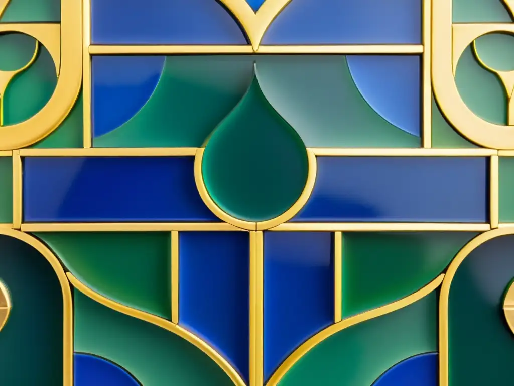 Detallado mosaico árabe, con tonos vibrantes de azul, verde y oro