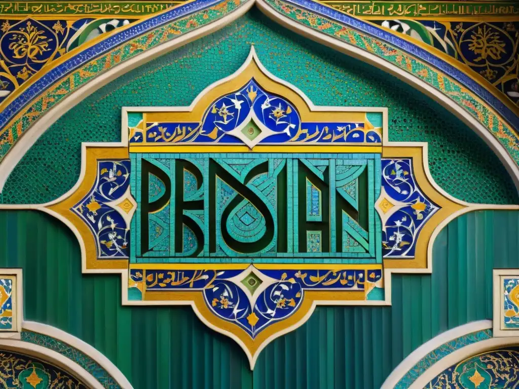 Mosaico persa: vibrantes colores y relatos literarios entrelazados Detallado mosaico árabe-persa fusiona arte, literatura y caligrafía
