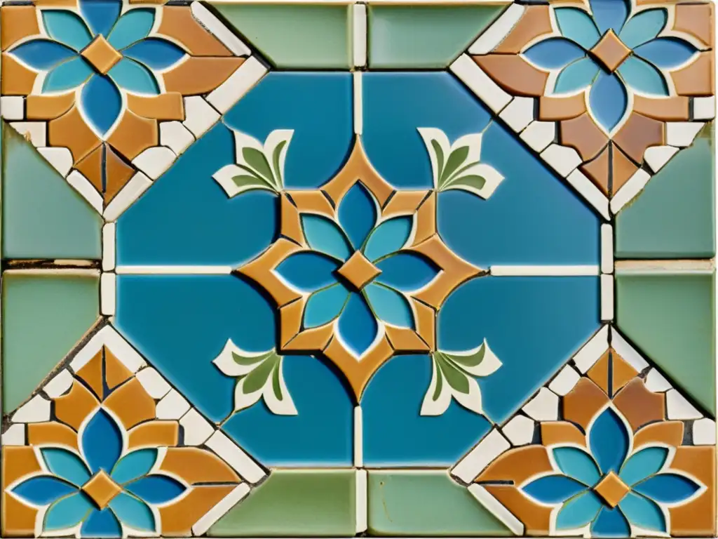 Detallado patrón de mosaico mediterráneo en tonos terracota, azul y verde oliva