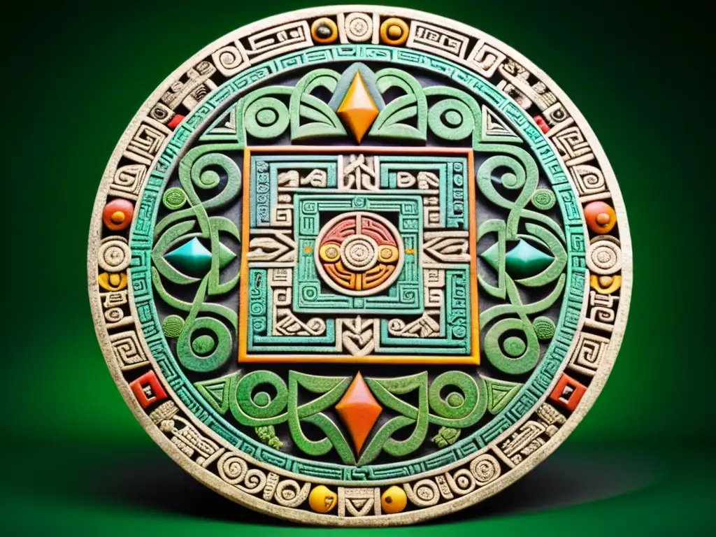 Detallado tallado maya en piedra con patrones geométricos y motivos florales y animales, reflejando el significado de patrones geométricos en ceremonias mayas