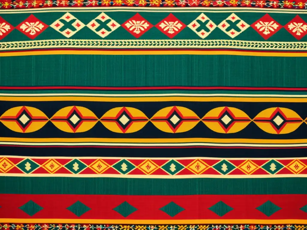 Detallado tejido con patrones artísticos culturas mundo, colores vibrantes y rica herencia cultural