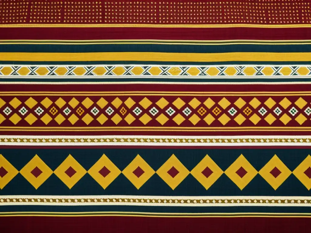 Detallado patrón textil vintage con colores vibrantes y motivos florales, evocando la influencia de patrones textiles en exportación